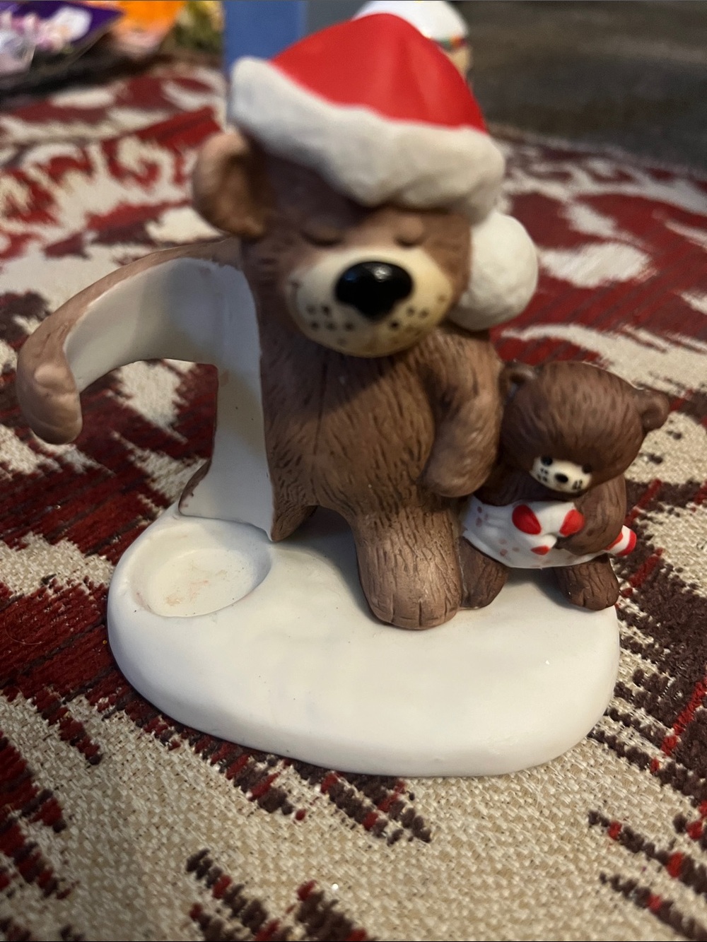 Vintage ceramic Christmas teddy bear taper candle holder (Made in Korea) 806